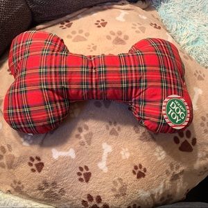Red plaid large squeaky plush dog bone